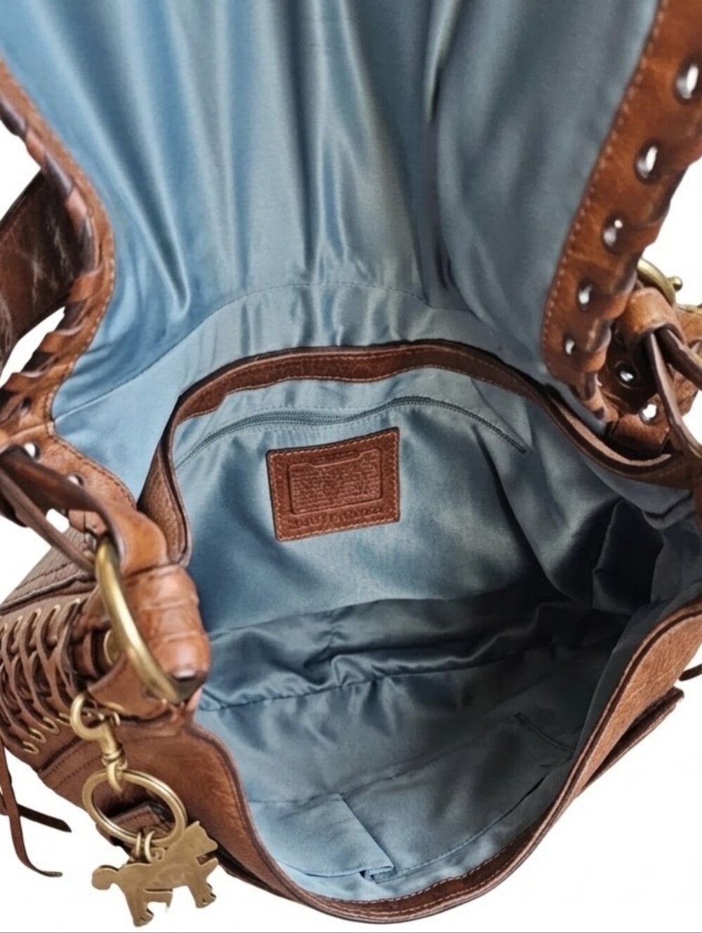 COACH Archival Abbey Grommet Lace Pebbled Leather Hobo 10971 Tobacco Brown EUC - Picture 11 of 12